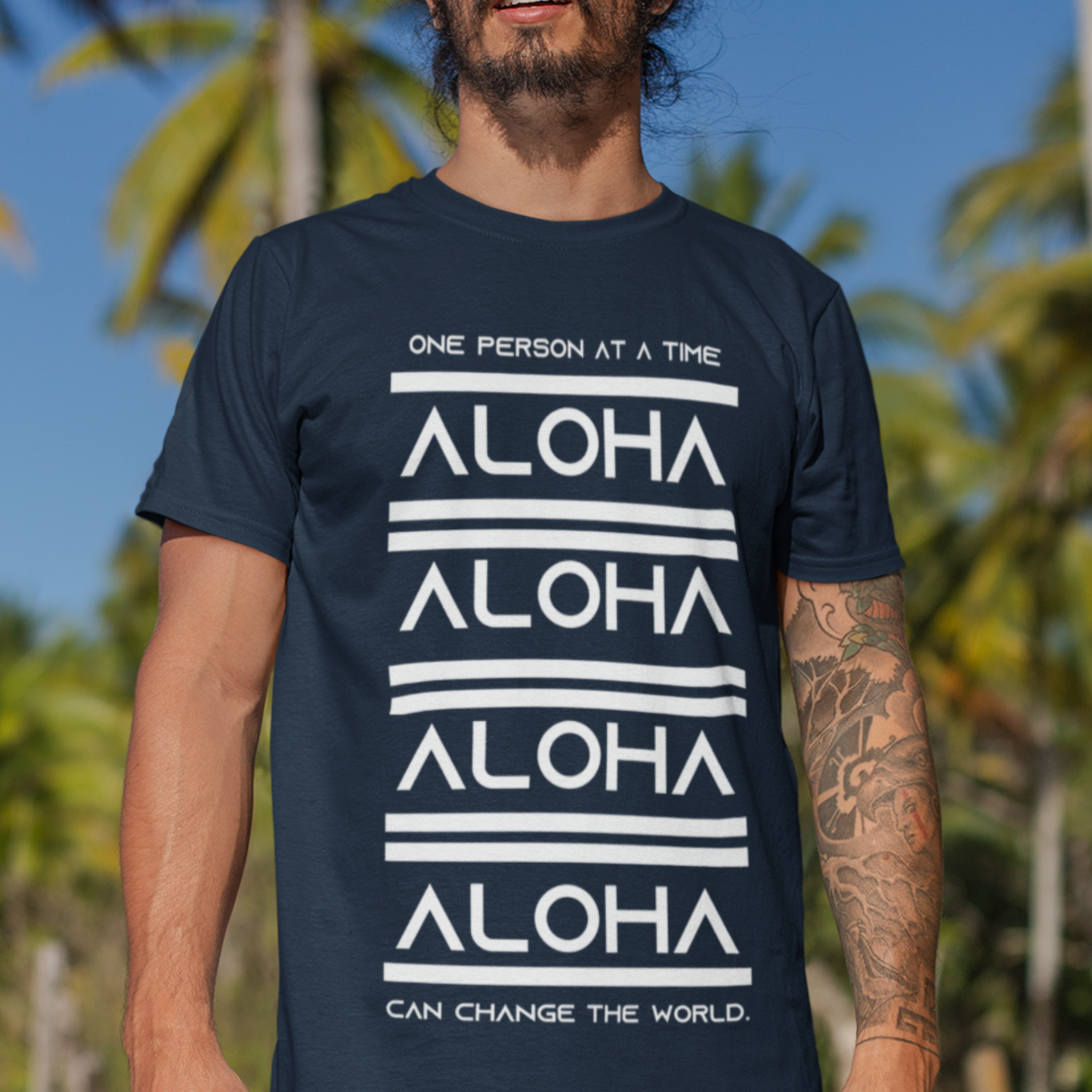 Aloha Changes The World men’s shirt with island-inspired message