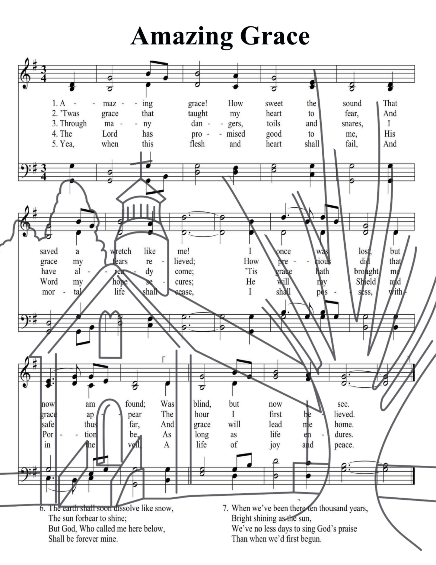 Amazing Grace Fall DIY Paint Kit featuring church over hymn sheet music by Simply Aloha On The Go
