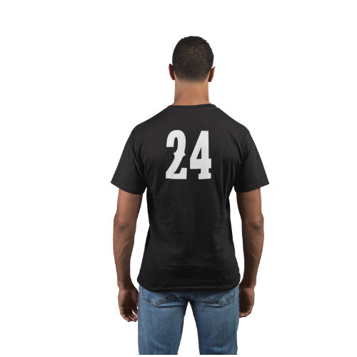 Custom senior year night back view t-shirt with jersey number, perfect for celebrating senior year on the court.