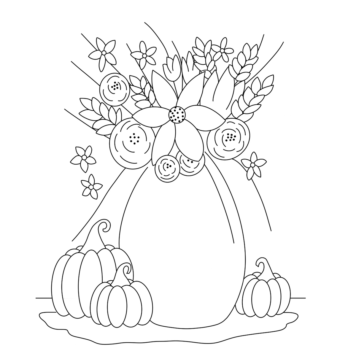 Fall Florals DIY Paint Kit tracer, pre-outlined 11x14 canvas with sunflowers, daisies and blooms in a vase.