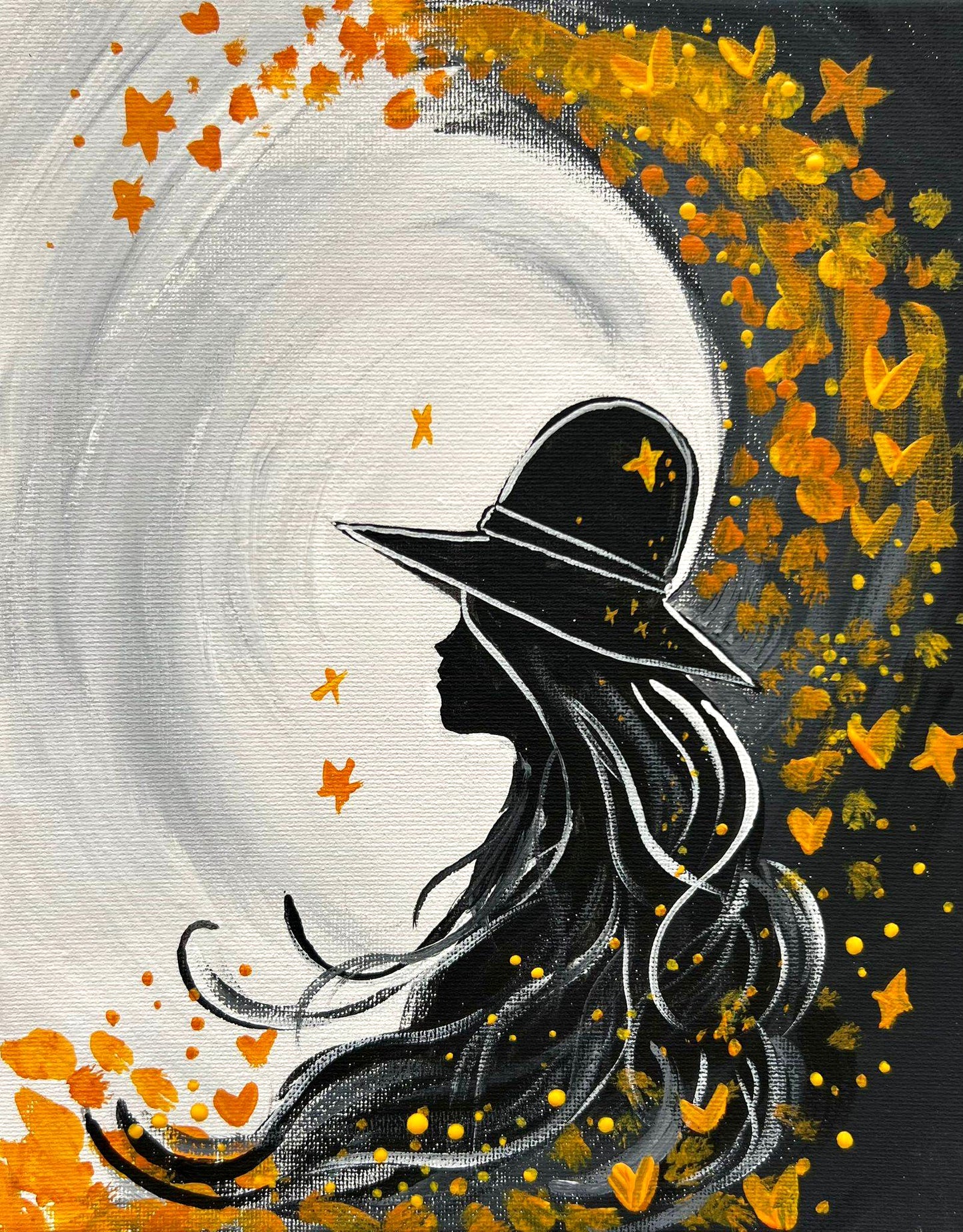 Fall Woman halloween paint party kit with purple, black, and orange colors