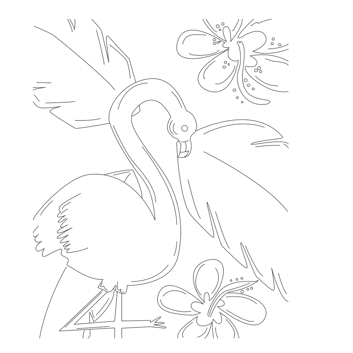 Funky Flamingo Pink tracer for a DIY canvas painting featuring a tropical flamingo design with palm leaves