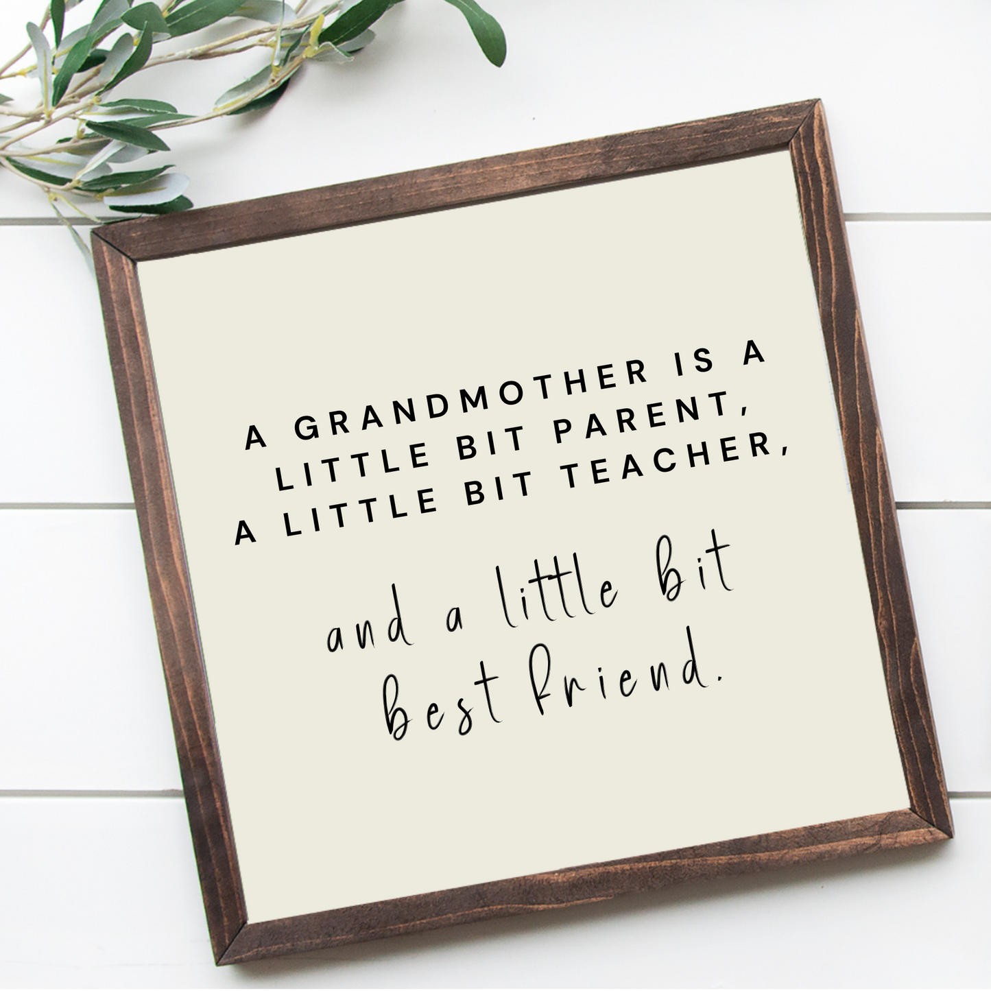 Handcrafted Grandmother quote rustic wood sign in alabater background with black font custom