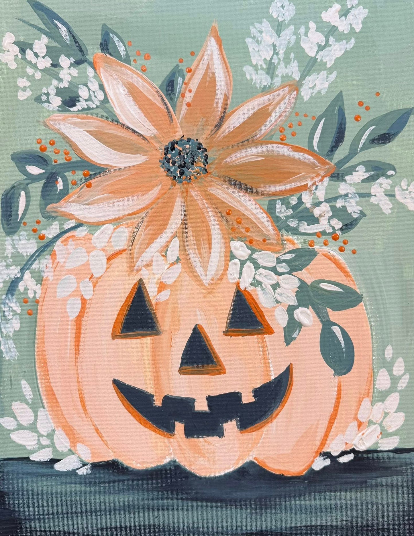 Jack-O-Lantern Bouquet DIY Paint Kit - glowing jack-o-lantern with fall floral bouquet by Simply Aloha On The Go