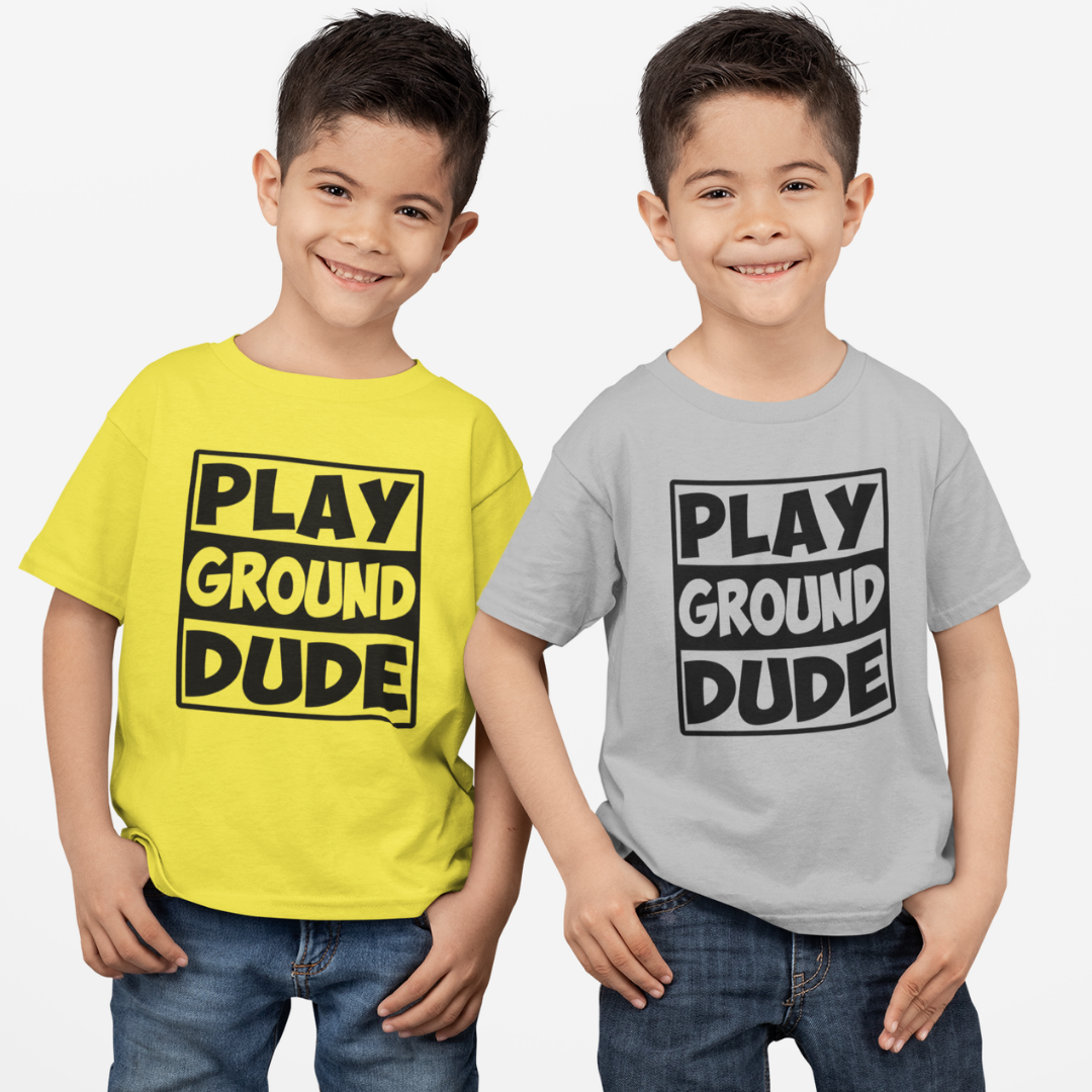 Kids Playground Dude text t-shirt in yellow and grey
