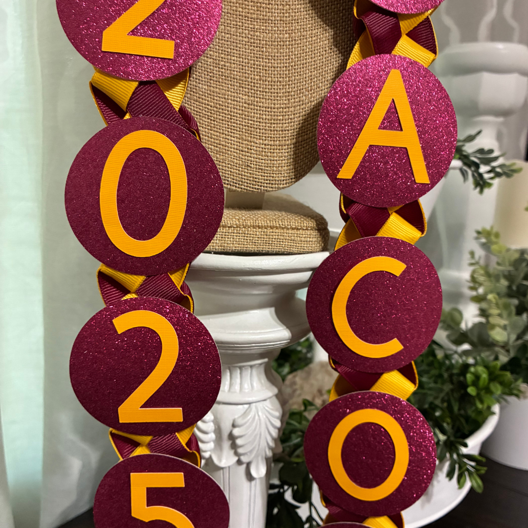 Custom 2025 graduation lei for kids . Handmade lei with Pure Aloha, perfect for preschool, kindergarten, 6th, 8th grade promotion, and great for their teachers too! Order now!.