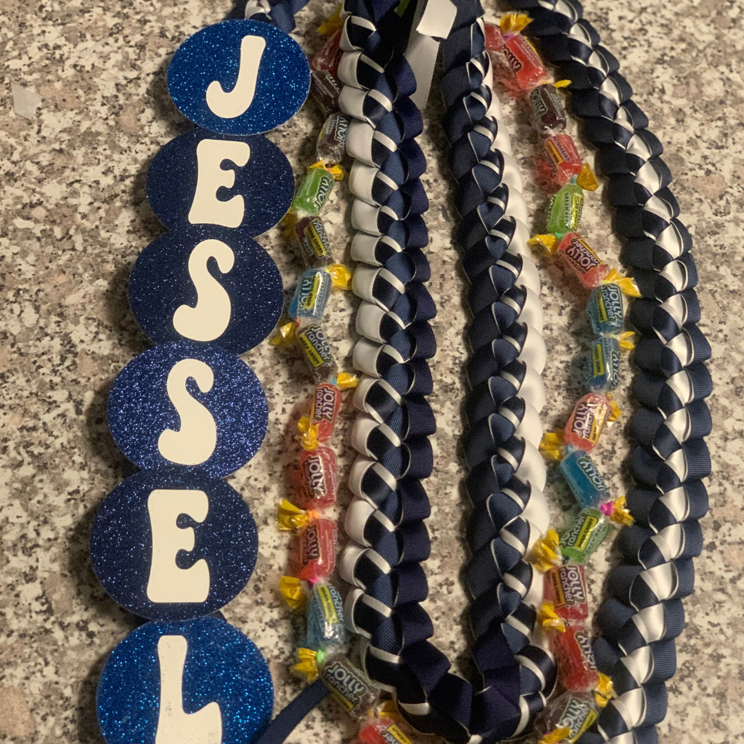 Custom graduation lei for kids . Handmade lei with Pure Aloha, perfect for preschool, kindergarten, 6th, 8th grade promotion, and great for their teachers too! Order now!.