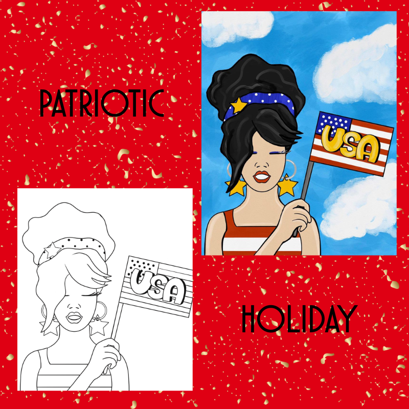 Patriotic USA flag paint kit for women's parties: features flags, stars, and red, white, and blue designs.