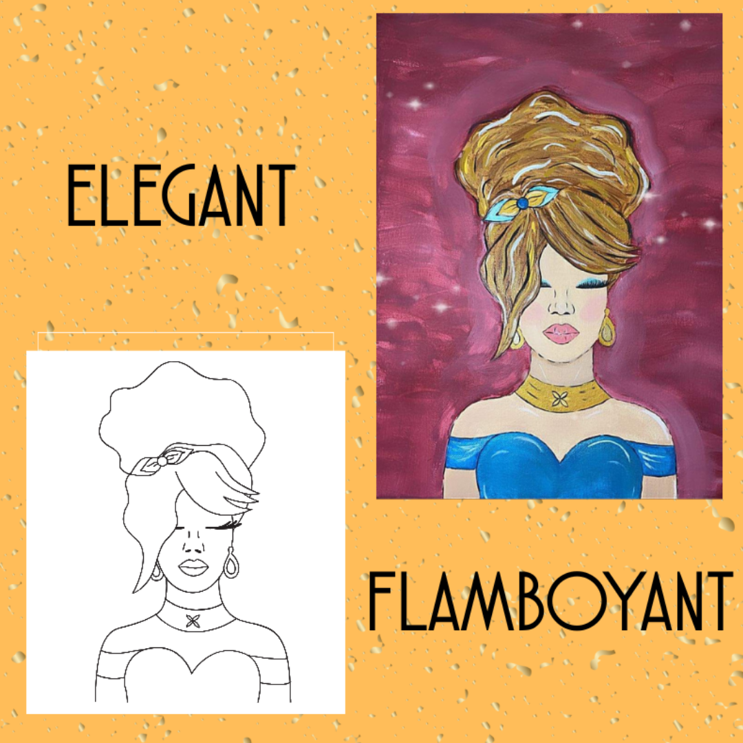 Personalized fashion-themed paint party canvas titled Elegant PROM lady