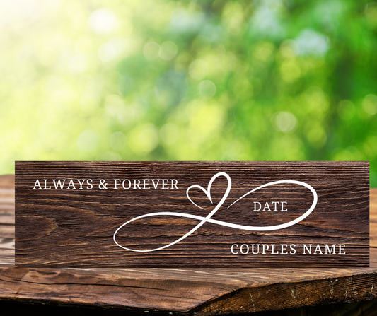 Custom Always and Forever wedding sign, personalized 28x6 rustic home decor piece. Gift idea!