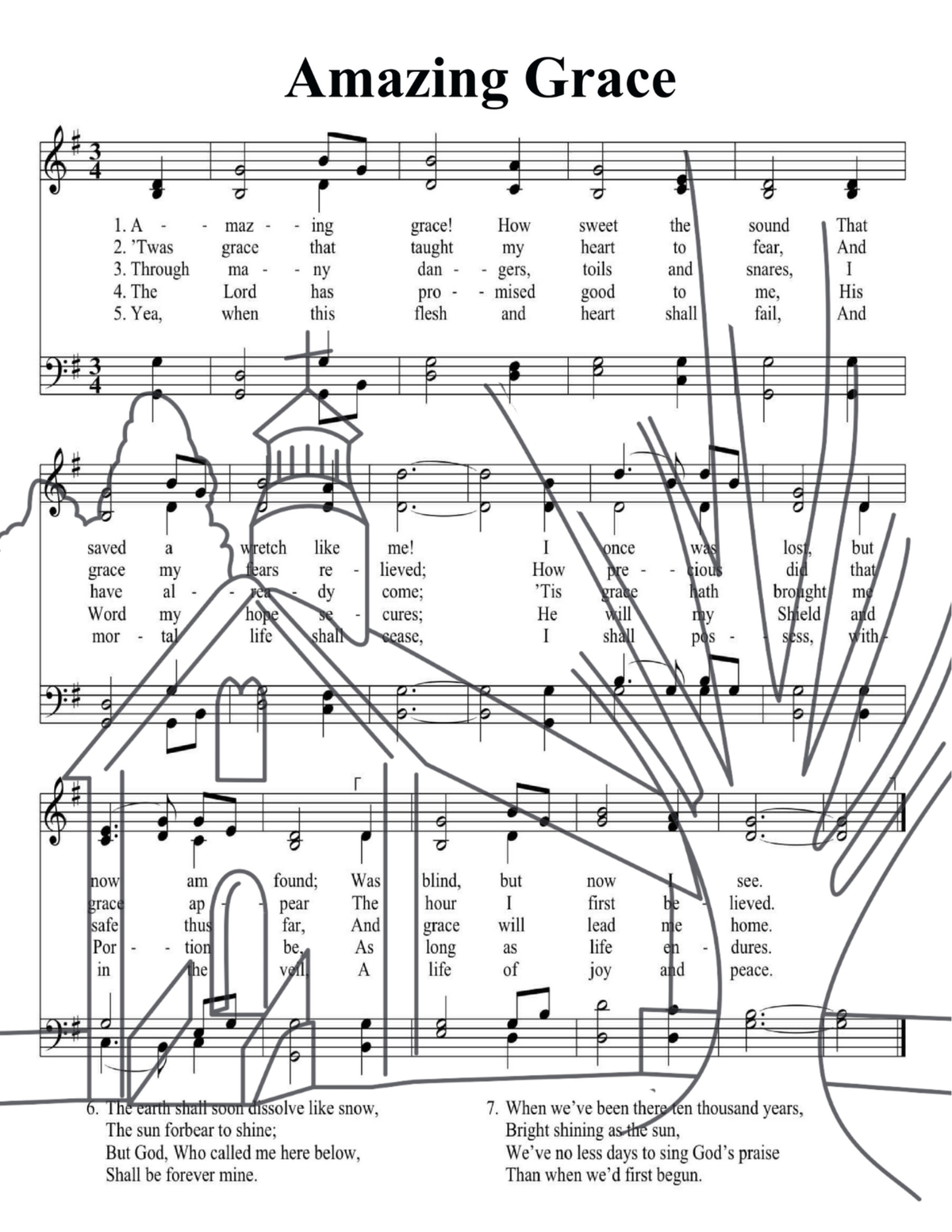 Amazing Grace Fall DIY Paint Kit  featuring church over hymn sheet music by Simply Aloha On The Go