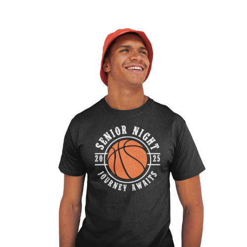 Custom basketball senior year night t-shirt-front with team name/graphic and back with player numberperfect for celebrating senior year on the court.