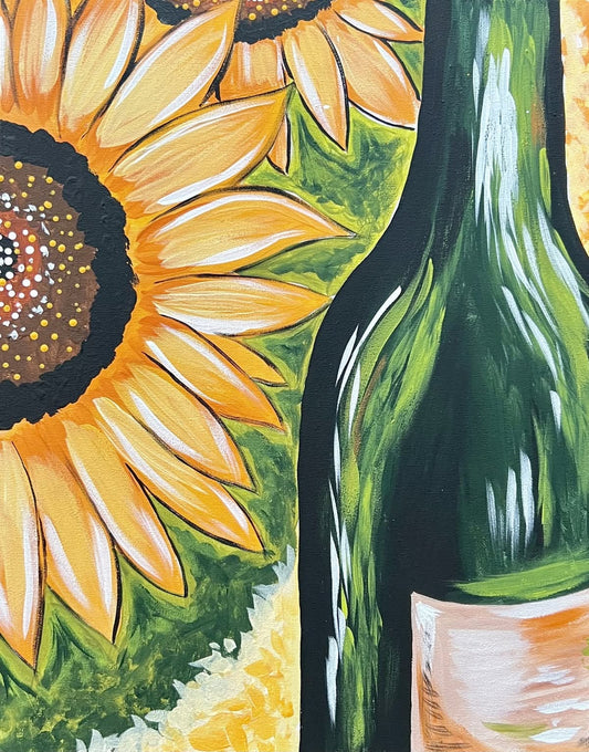 Bloom and Bottle Fall DIY Paint Kit - sunflowers and wine bottle canvas painting by Simply Aloha On The Go