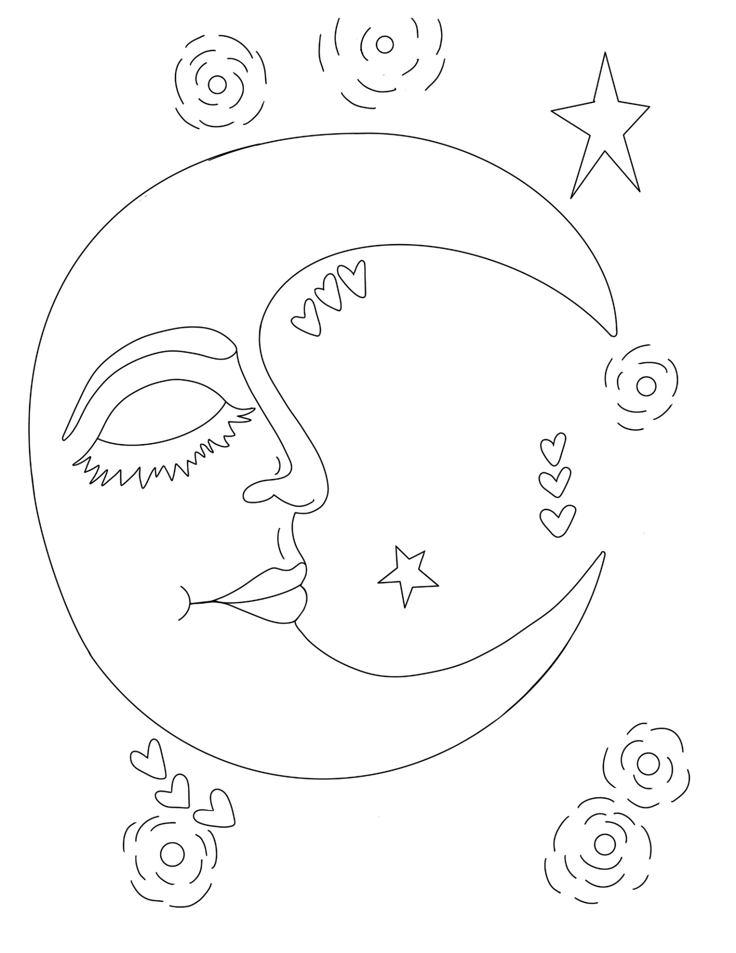 Bohemian Moon DIY Paint Kit tracer sheet – pre-outlined crescent moon face with stars and floral patterns by Simply Aloha On The Go