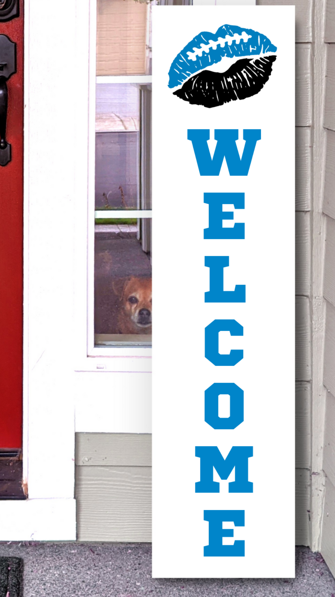 Carolina Panthers NFL football lip welcome porch leaner sign red and pewter game day decor