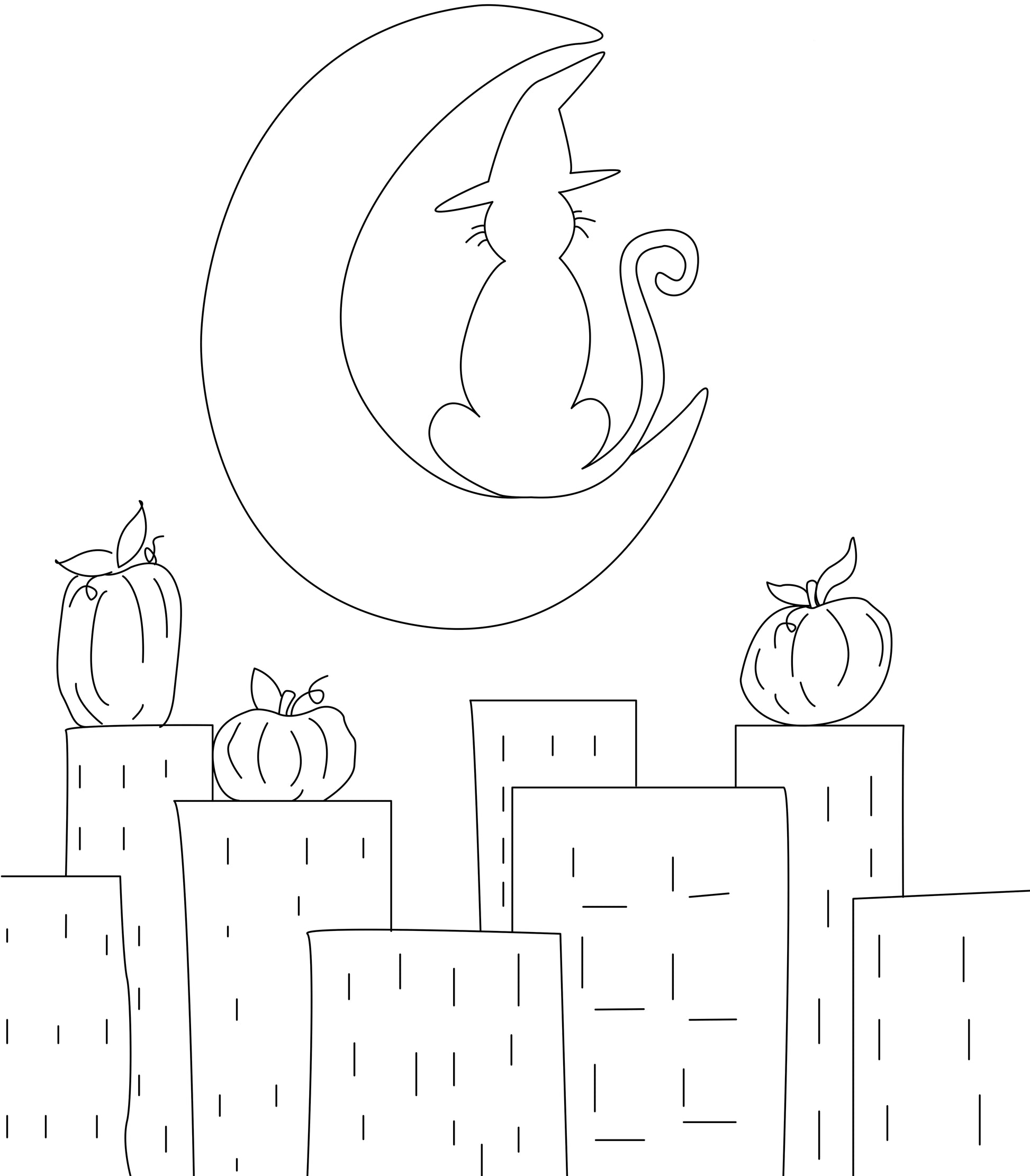 A paint party kit tracer featuring a cat design with an urban city nightscape background, including paint brushes and a paint palette