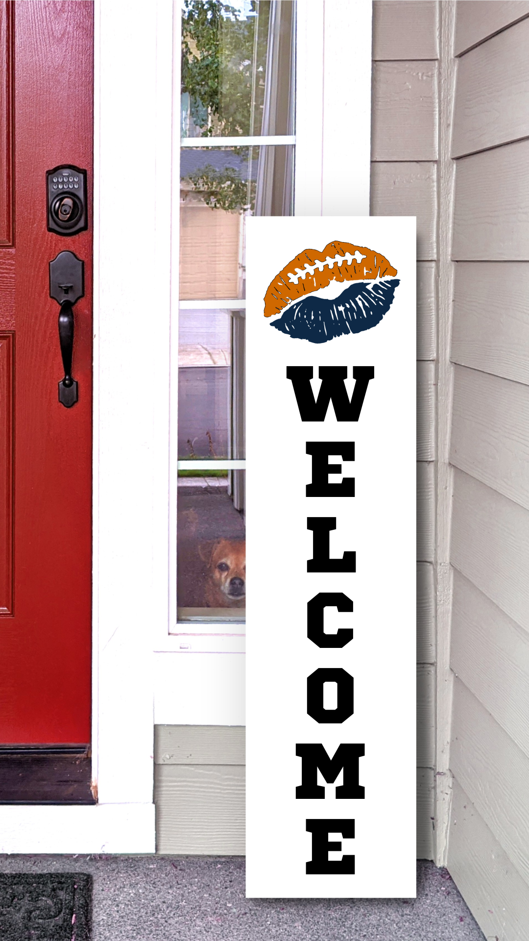 Chicage Bears NFL football lip welcome porch leaner sign red and pewter game day decor