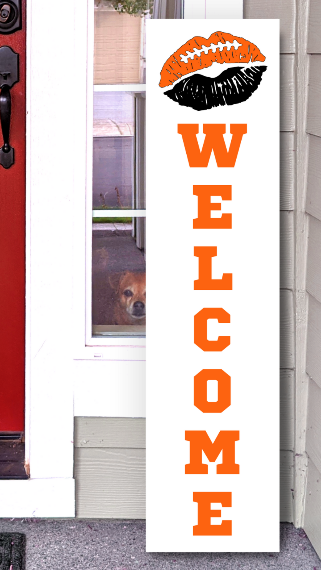 Cinncinati Bengals NFL football lip welcome porch leaner sign red and pewter game day decor