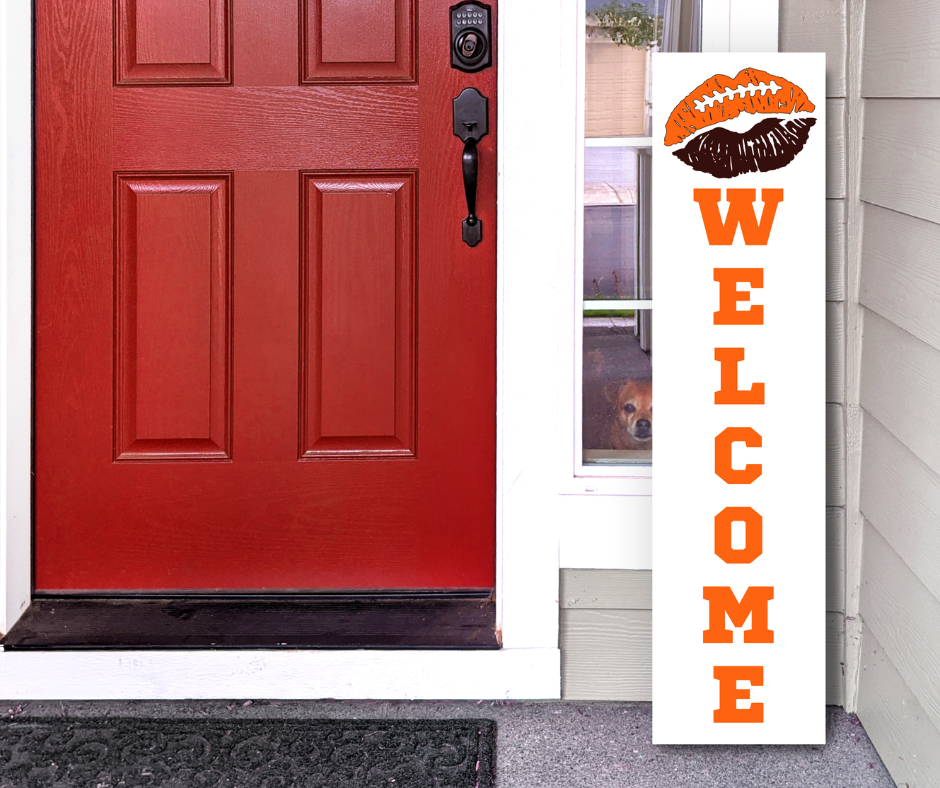 Cleveland Browns NFL football lip welcome porch leaner sign red and pewter game day decor