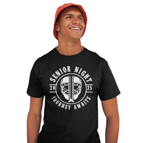 Custom hockey senior year night tee with personalized name and jersey number, perfect for celebrating senior year ice, the court or field or just hanging out with your team!