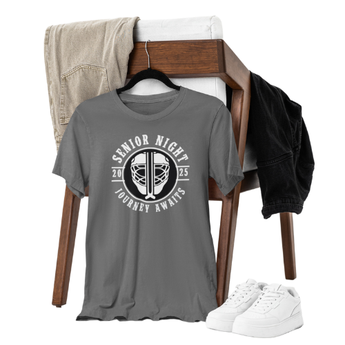 Custom hockey senior year night tee with personalized name and jersey number, perfect for celebrating senior year ice, the court or field or just hanging out with your team!