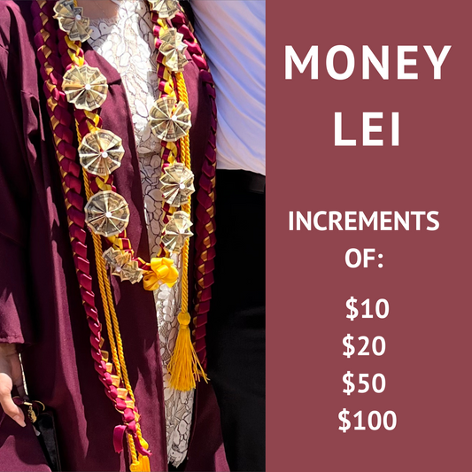 A custom handmade money and ribbon lei with folded cash, a unique gift of Aloha for any occasion.
