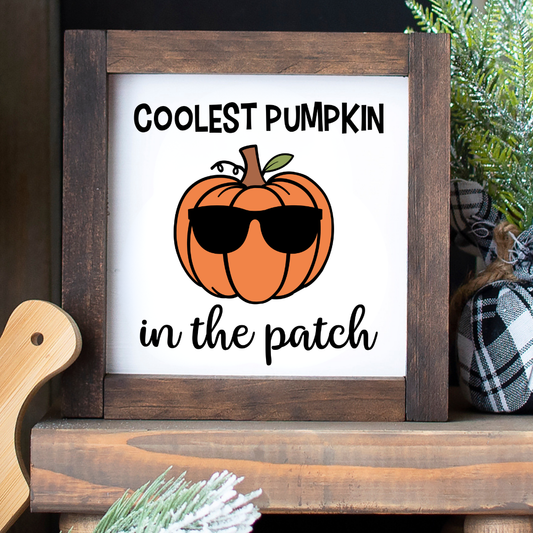 6x6 Fall Tiered Tray Sign with “Cutest Pumpkin in the Patch” pumpkin wearing black shades, handcrafted autumn decor by Simply Aloha On The Go