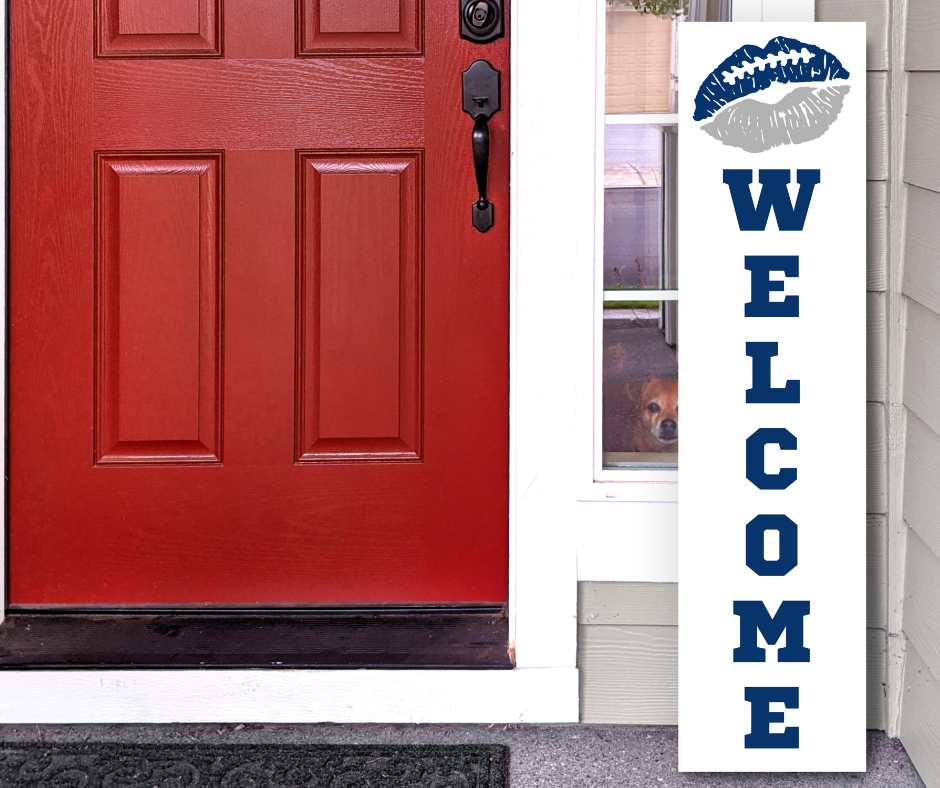 Dallas Cowboys NFL football lip welcome porch leaner sign orange and navy game day decor