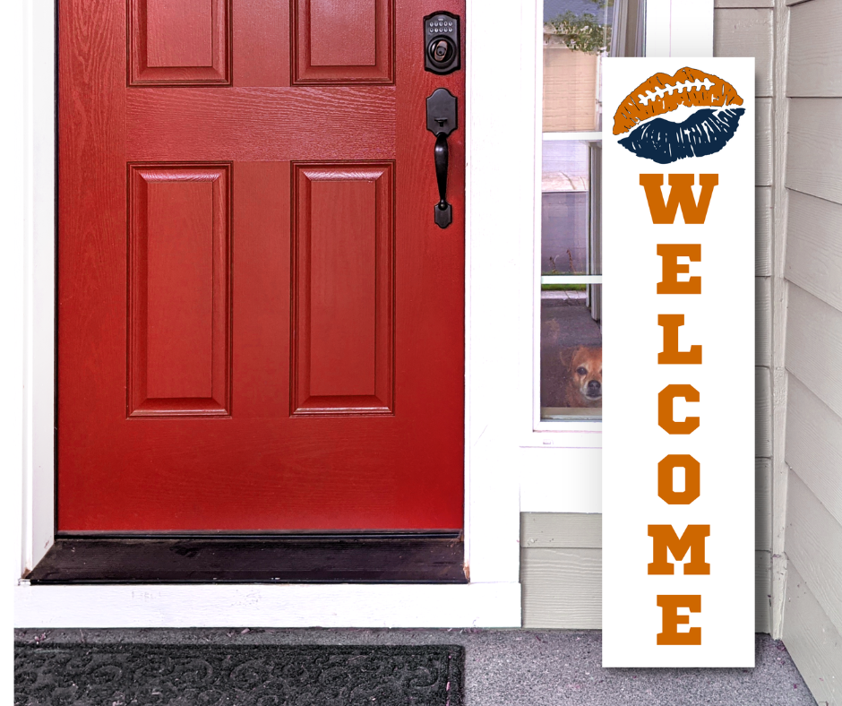Denver Broncos NFL football lip welcome porch leaner sign red and pewter game day decor