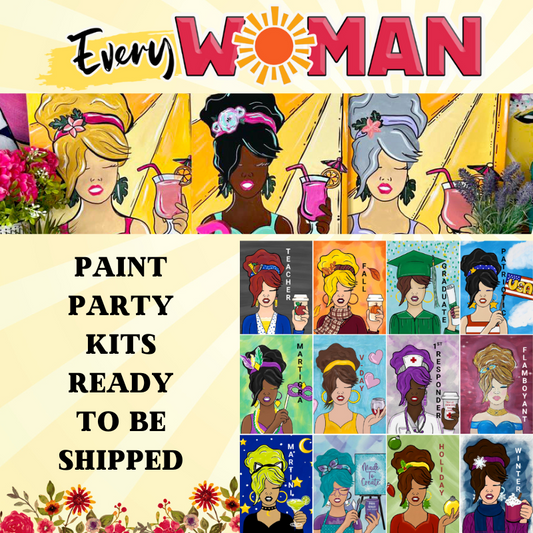 DIY paint party kits for women featuring empowering themes and creative art activities for parties or self-care
