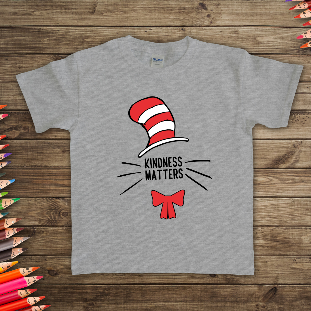 Dr. Seuss-inspired kindness T-shirt for kids featuring vibrant colors and whimsical. 
