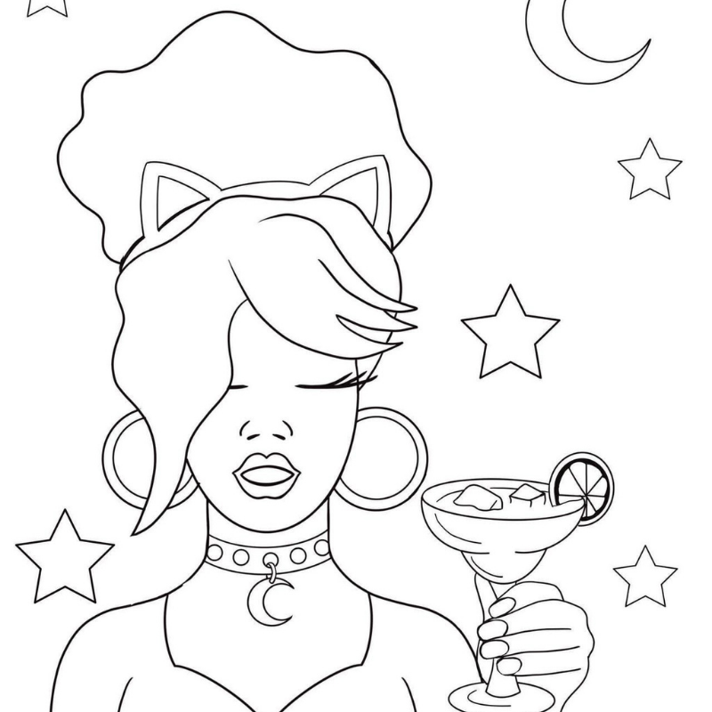 Every Woman Halloween DIY Paint Kit tracer sheet – pre-outlined canvas of woman with cat ears and margarita by Simply Aloha On The Go