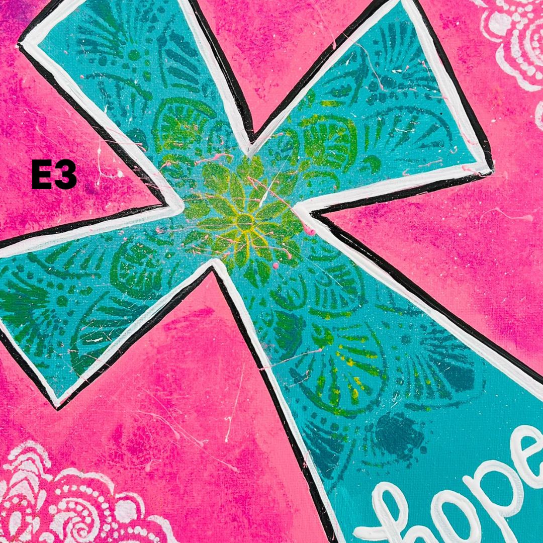 Colorful abstract cross design with Hope text on a pink background, come with painting supplies