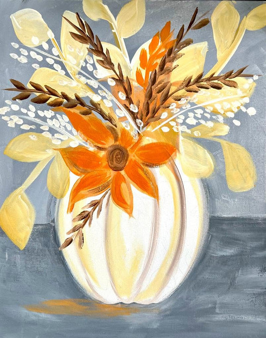 Fall Flower Bouquet DIY Paint Kit - sunflowers white daisies and red poppies in white vase by Simply Aloha On The Go
