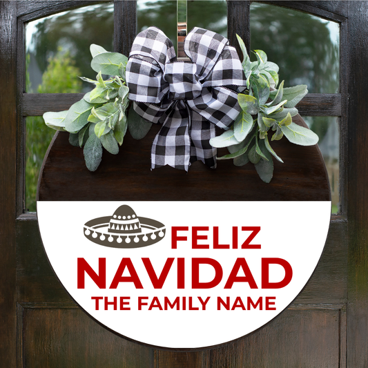 Feliz Navidad personalized Christmas round door hanger By Simply Aloha On The Go™