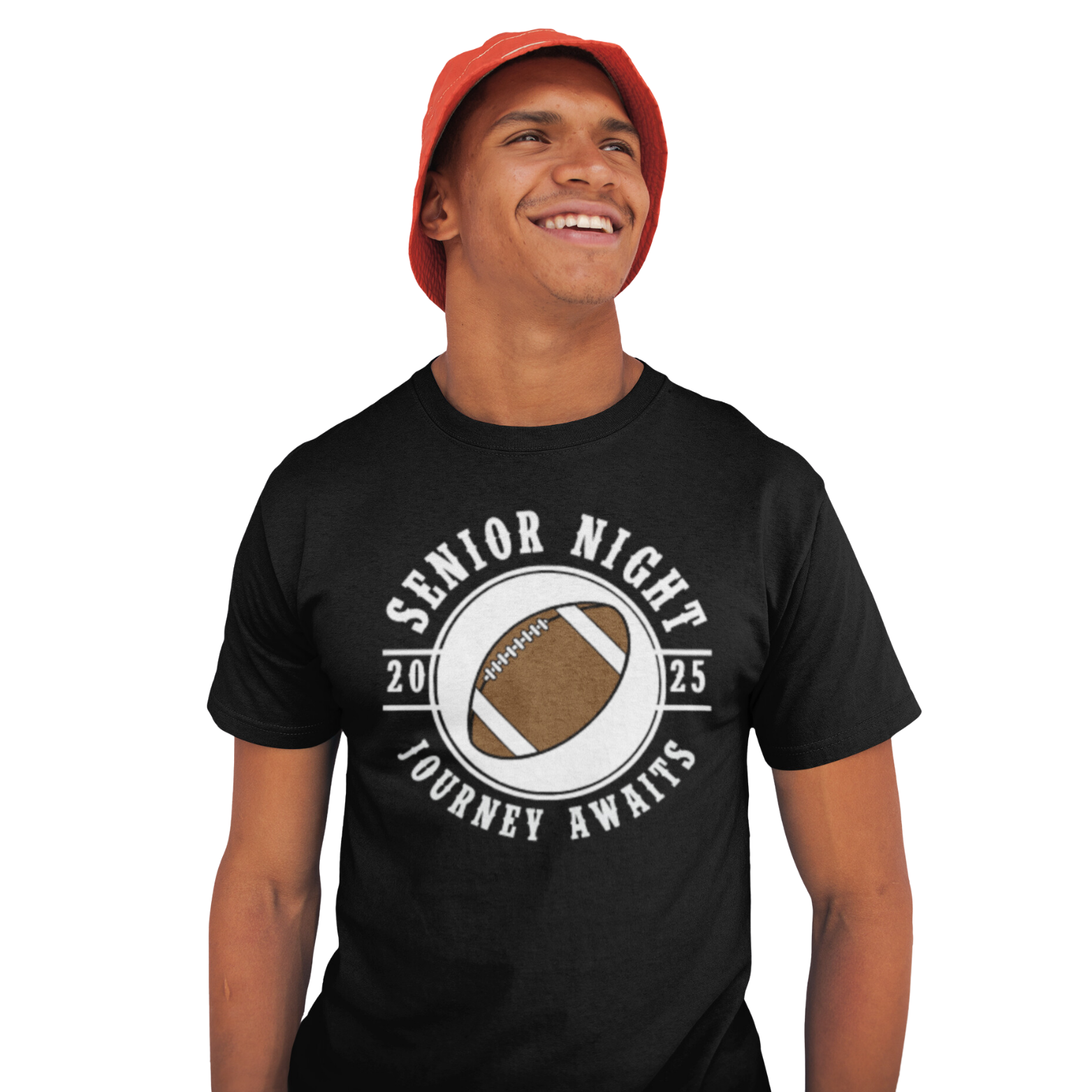 Custom football senior night t-shirt in black and grey, perfect for high school athletes celebrating their senior season.
