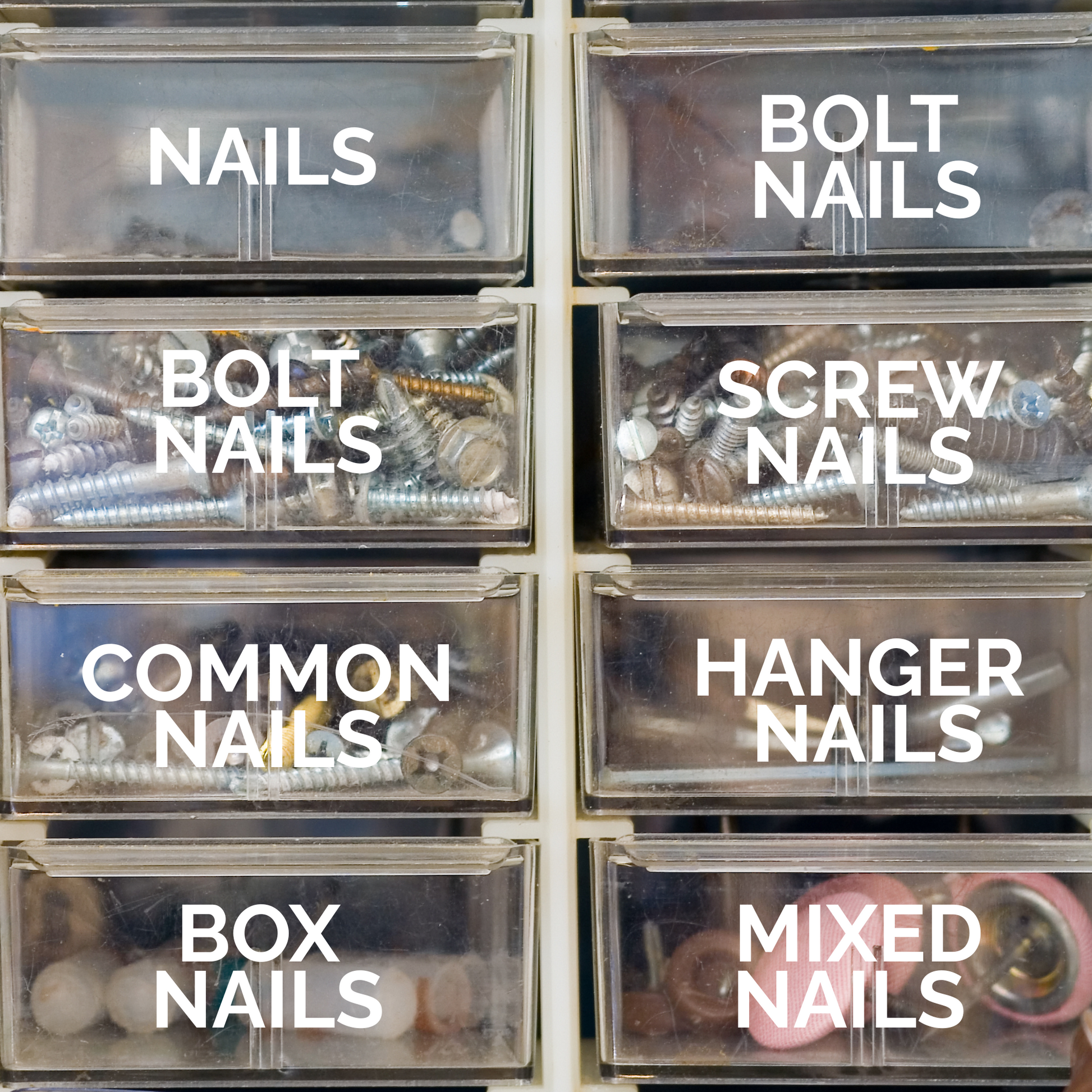 Small vinyl storage label decals on plastic bins men cave organization.