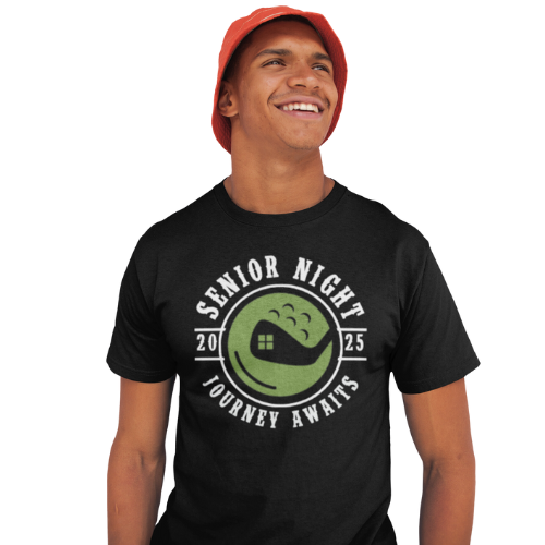 Custom high school golf senior year night t-shirt with personalized name and jersey number, perfect for celebrating senior year on the court.