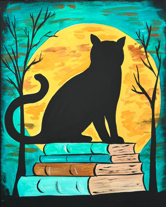 Cat and the Moon Halloween DIY Paint Kit - spooky cat silhouette with glowing moon by Simply Aloha On The Go
