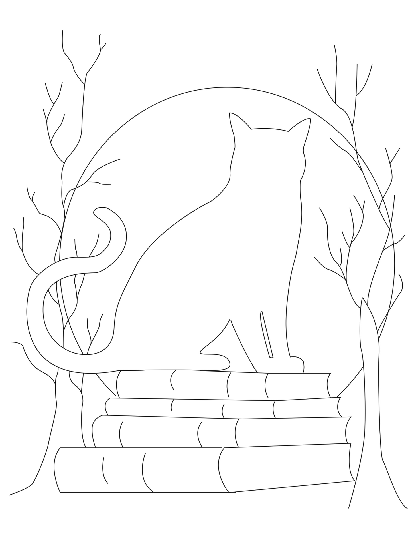 Halloween Cat and the Moon DIY Paint Kit tracer sheet pre-outlined black cat on stacked books under full moon by Simply Aloha On The Go
