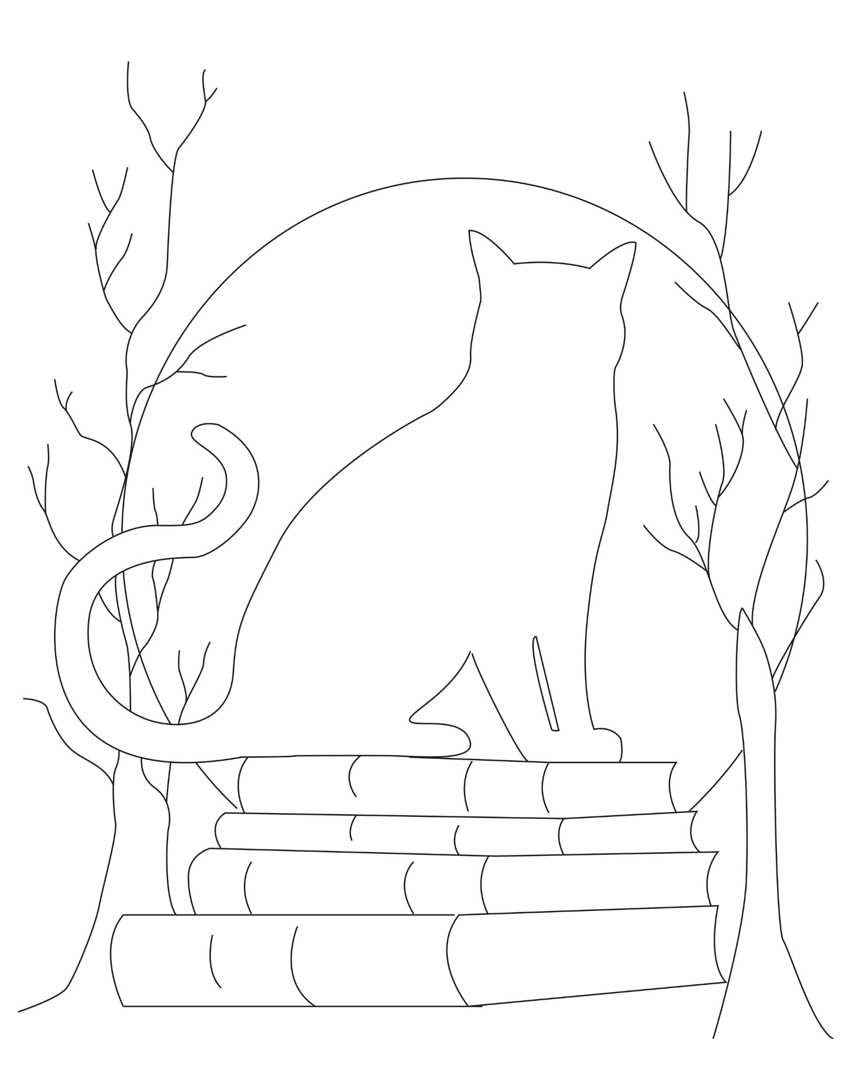 Halloween Cat and the Moon DIY Paint Kit tracer sheet pre-outlined black cat on stacked books under full moon by Simply Aloha On The Go