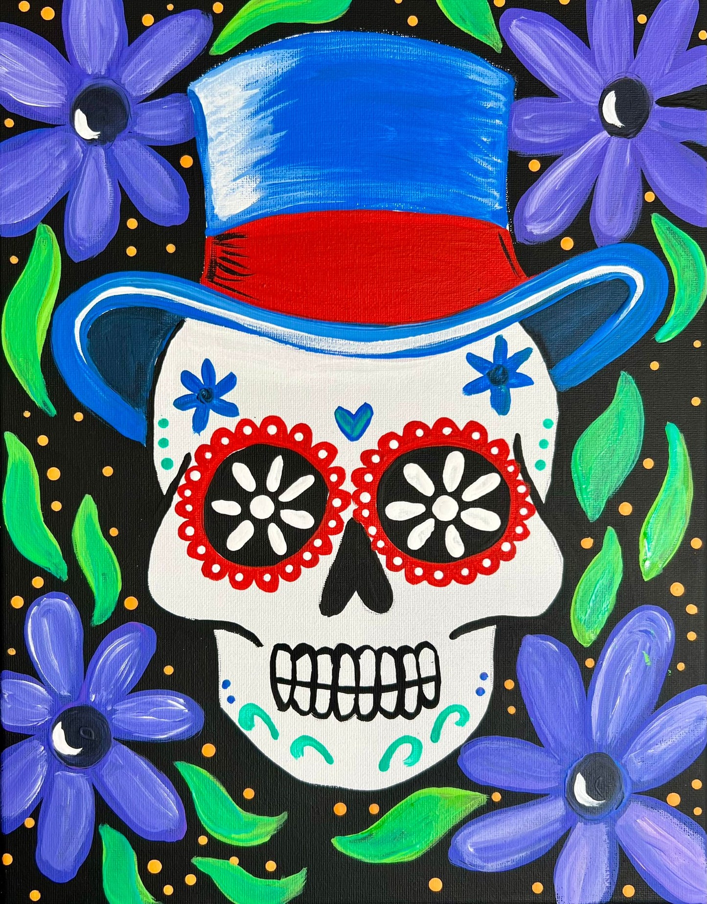 Mr. Skeleton Halloween DIY Paint Kit – Día de los Muertos male skeleton with top hat and purple flowers by Simply Aloha On The Go