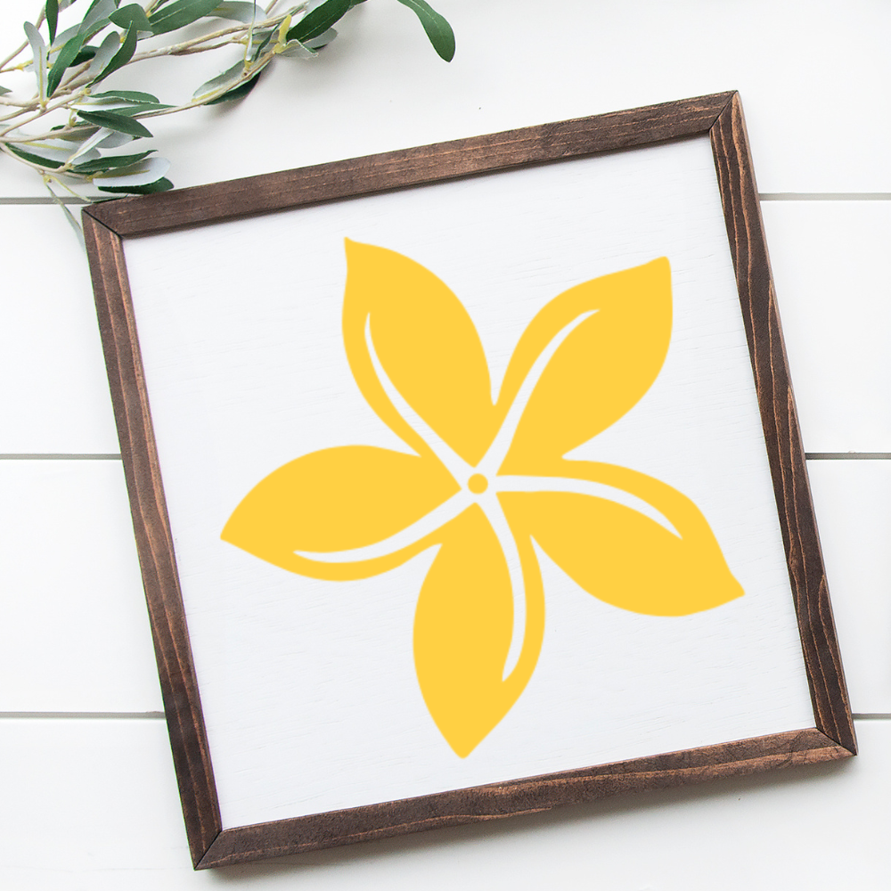 Handcrafted yellow Polynesian Tiare flower 12x12 wood sign - tropical Pacific Islander wall art by Simply Aloha On The Go