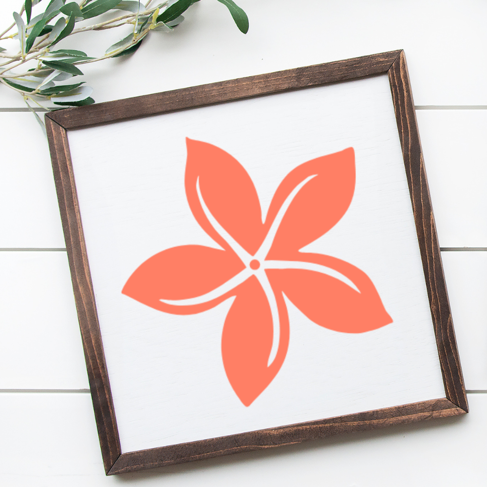 12x12 wood sign with a Polynesian orange Tiare flower handcrafted island-inspired wall art by Simply Aloha On The Go™