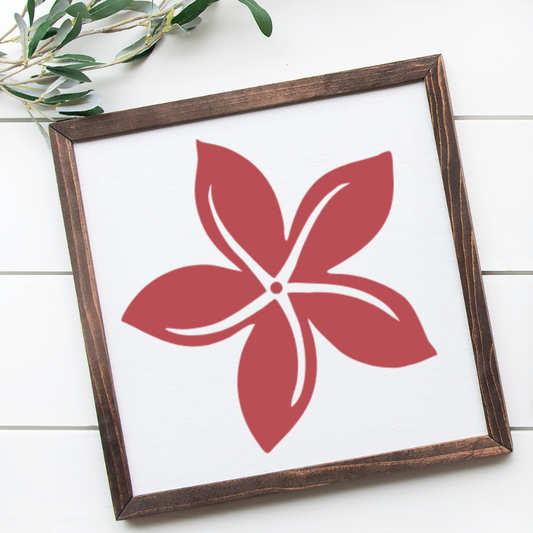 12x12 wood sign with a Polynesian red Tiare flower handcrafted island-inspired wall art by Simply Aloha On The Go™