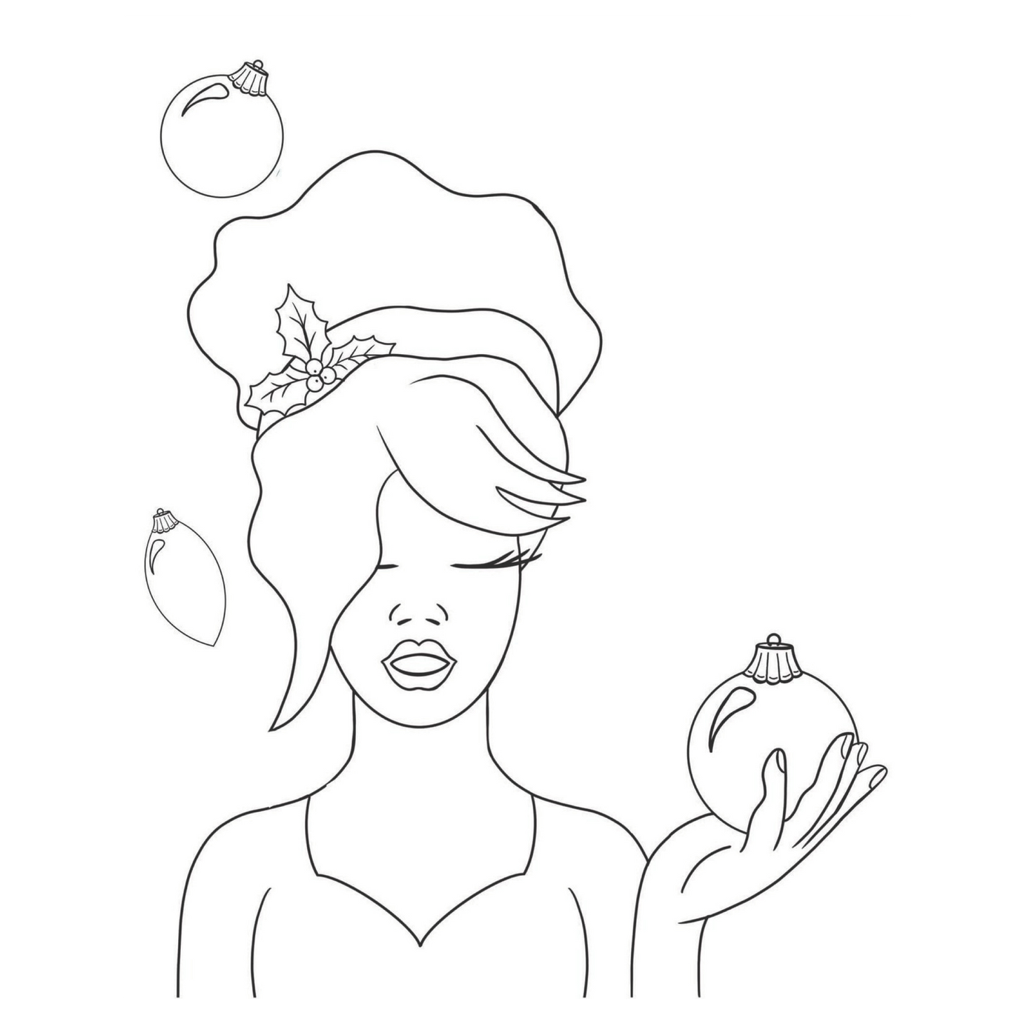 Outline drawing of a woman holding pumpkins on a white background