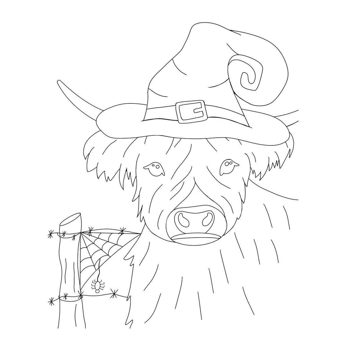 Pre-outlined tracer canvas for Honey The Highlander Witch Witches of Halloween DIY paint kit