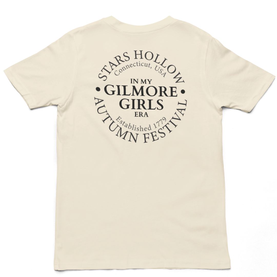 In My Gilmore Girls Era graphic tee back print, double-sided Gilmore Girls fan shirt in sand

