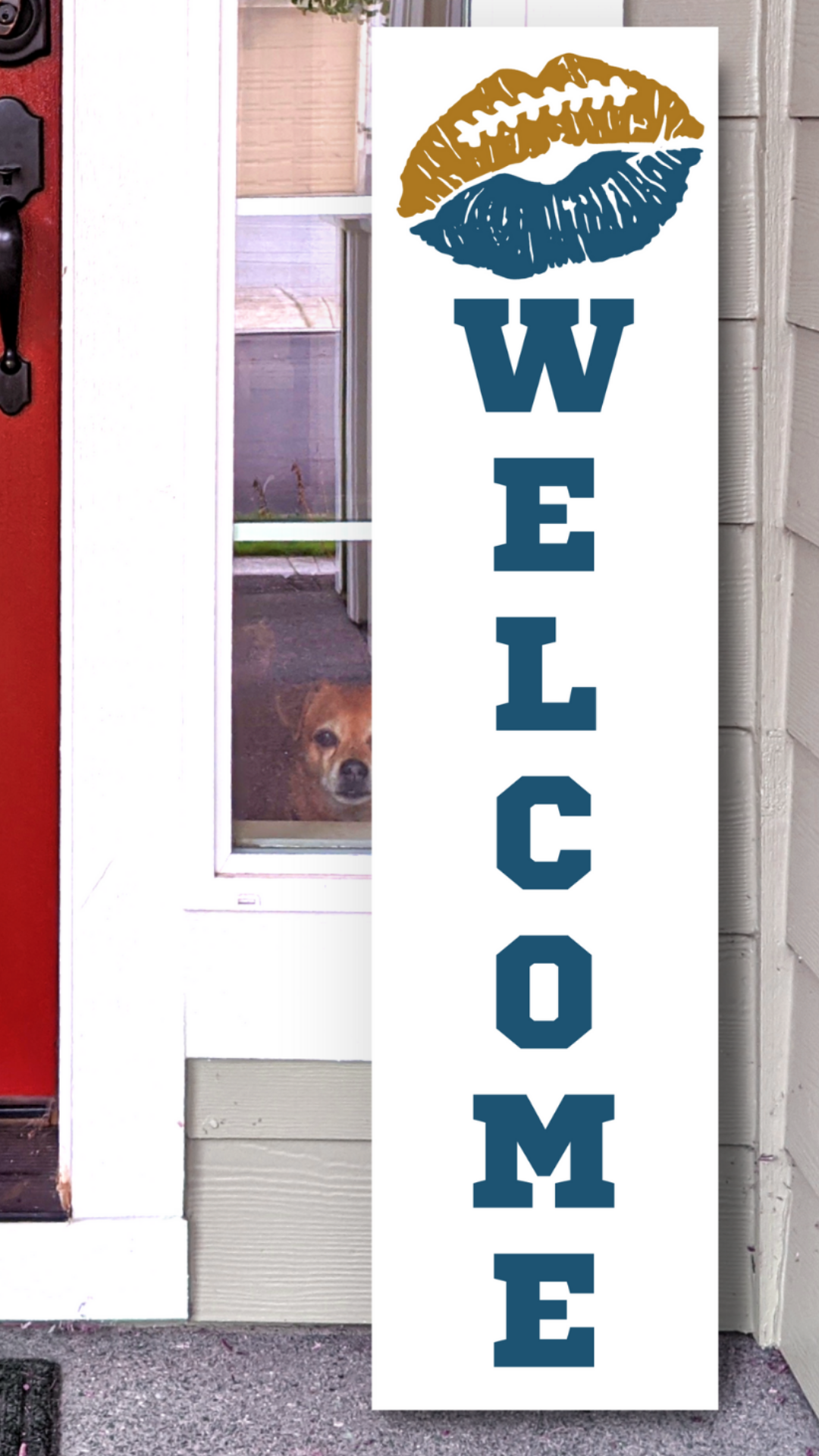 Jacksonville Jaguars NFL football lip welcome porch leaner sign red and pewter game day decor