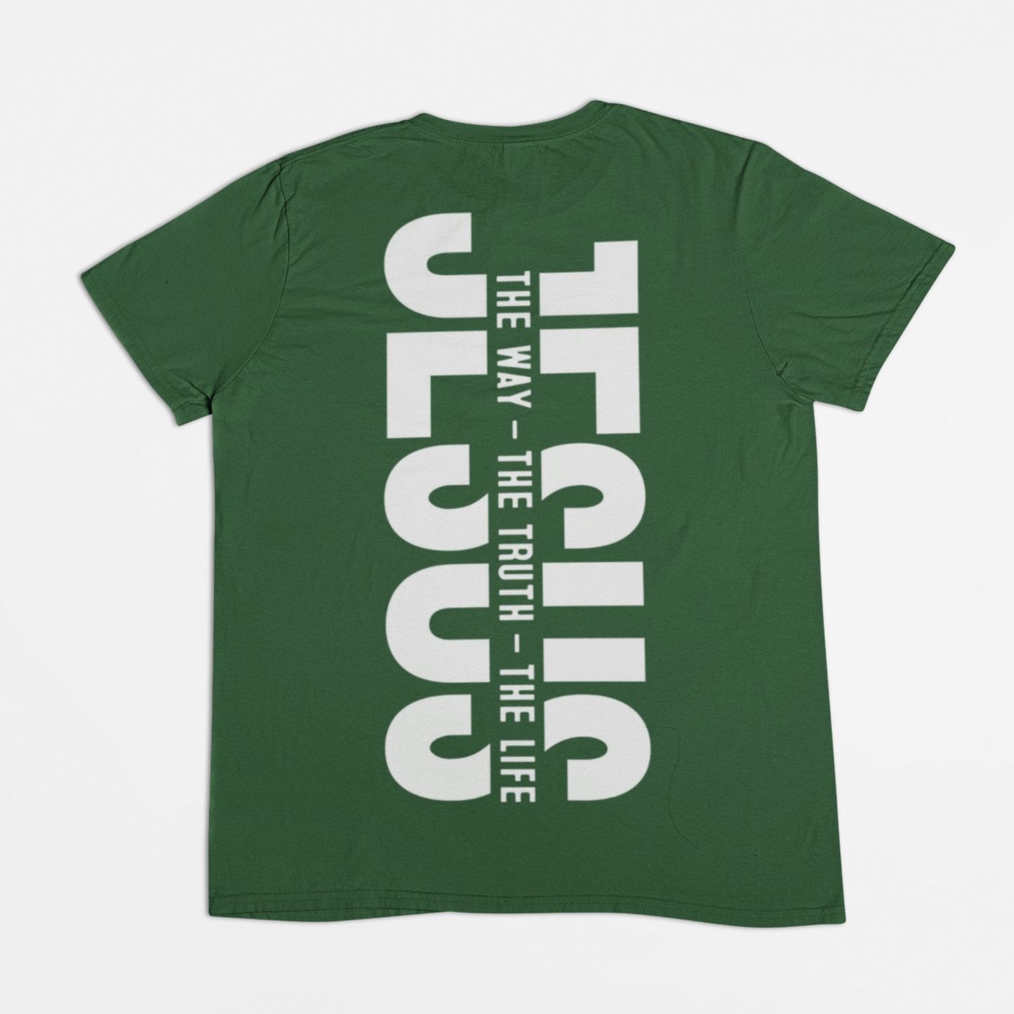 Jesus the Way, the Truth, and the Life Kids double-sided green Tee-Christian Bible Verse Shirt for Children. GIft a child today! (back side of the shirt)